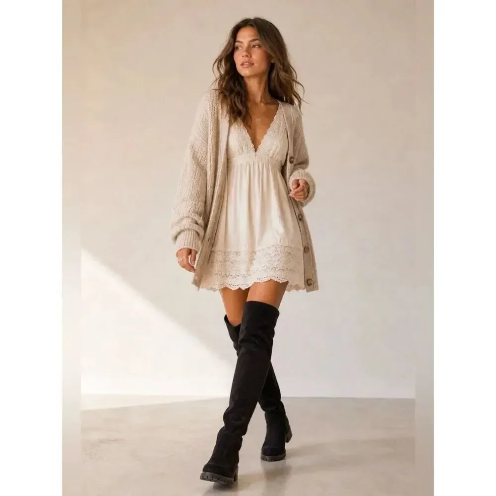 Silence + Noise Over the Knee Suede Lug Sole Boots